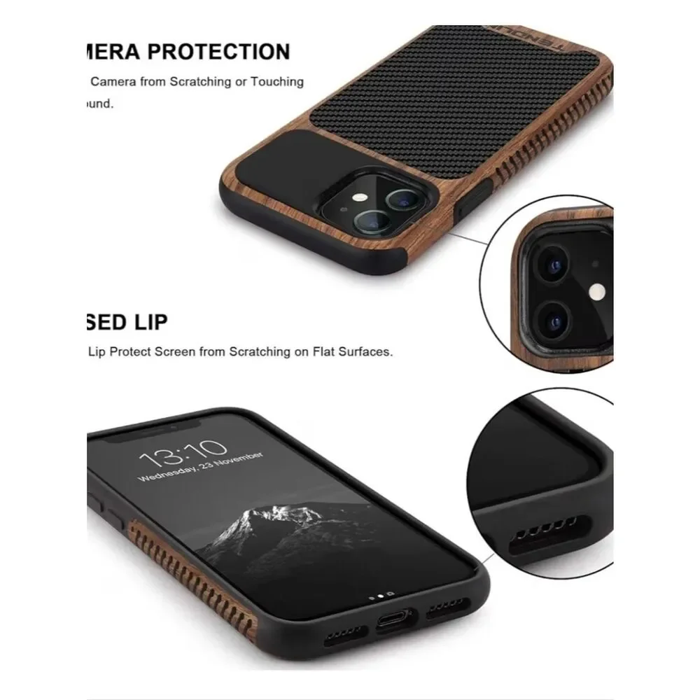 Wood & Carbon Fiber iPhone Case - Black and Brown